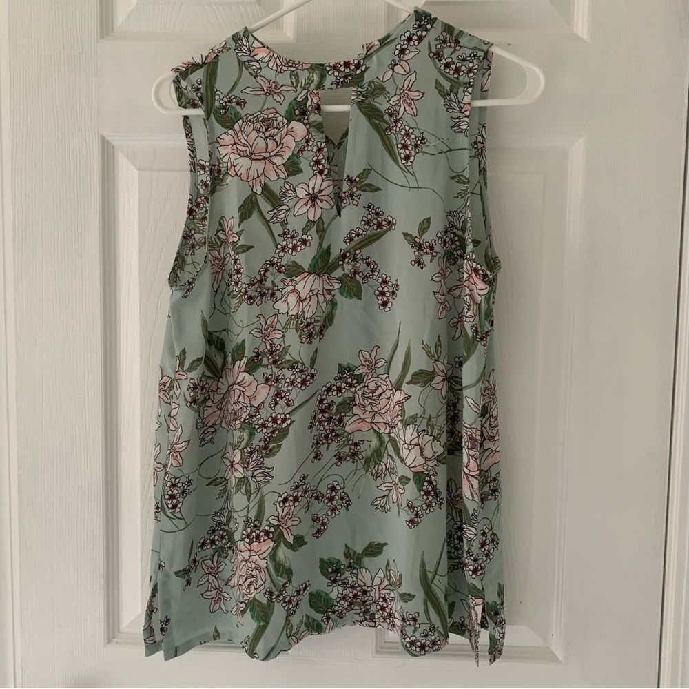 LOFT Floral Sleeveless Blouse - Mint Green and Blush